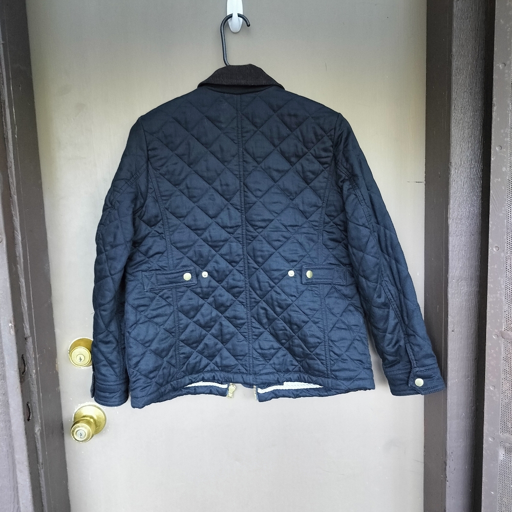 JCrew Black Quilted Barn Jacket Chore Coat Gold Hardware and Corduroy Collar - Picture 9 of 9